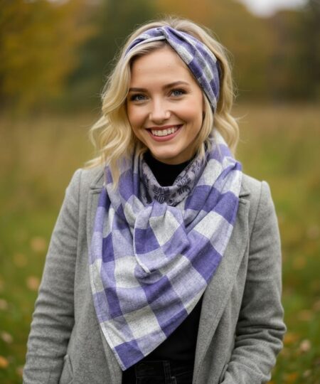 Alternative view of Echarpe 140x140 - Vichy Lavande