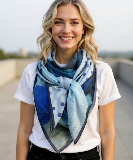 Alternative view of Foulard 140x140 - Pois bleus