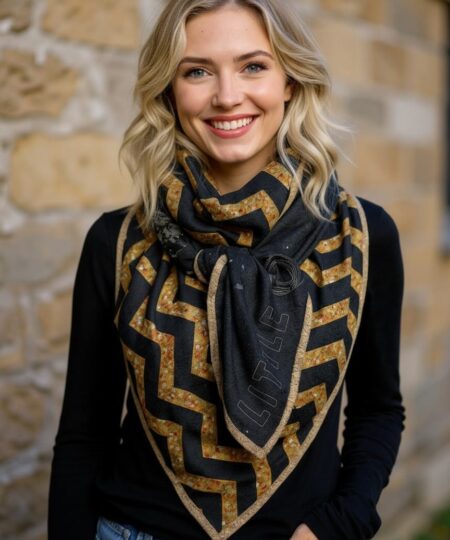 Alternative view of Echarpe 140x140 - Black & gold