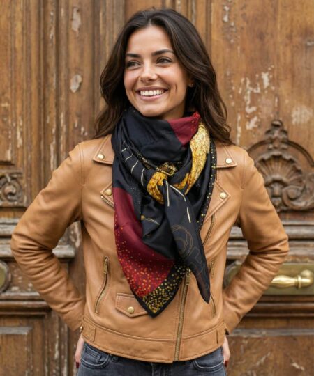 Foulard 140x140 - Red & gold love – Image 4